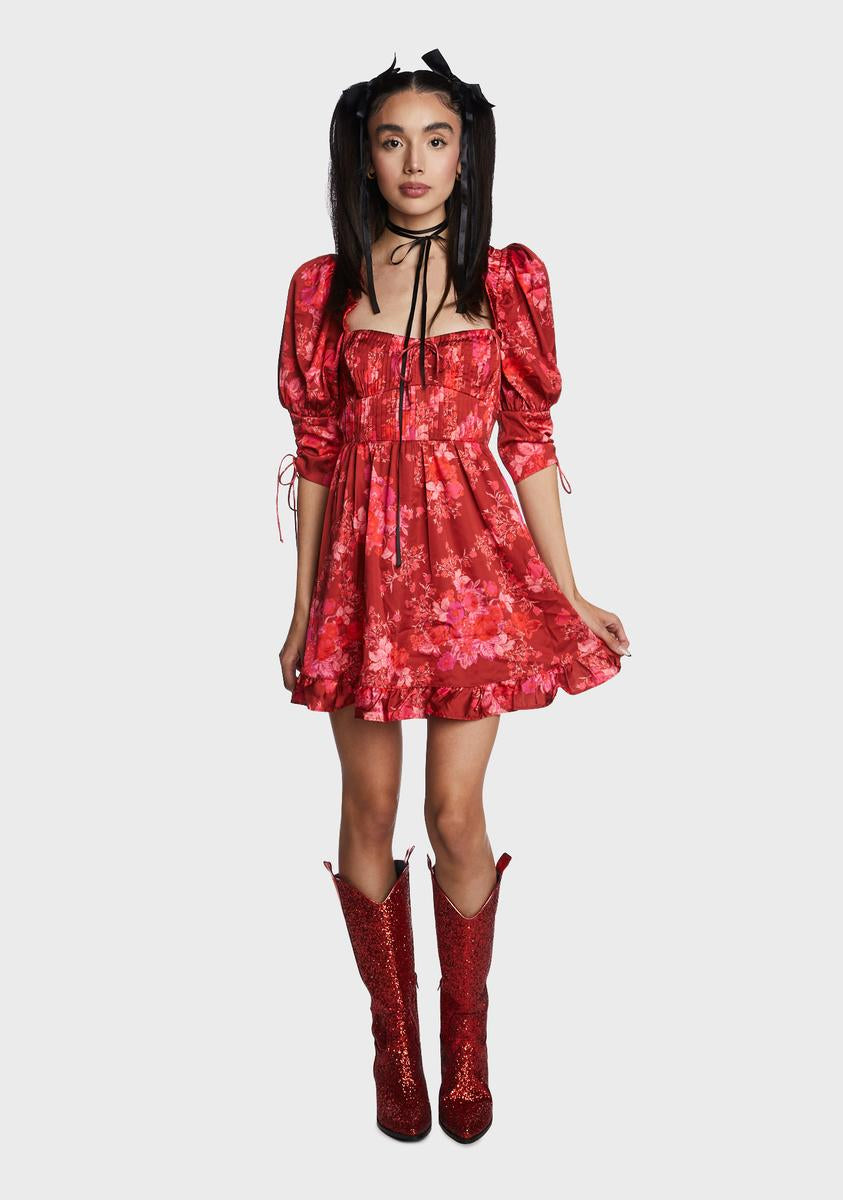 For Love & Lemons Floral Print Puff Shoulder Mini Dress For Love & Lemons Floral Print Puff Shoulder Mini Dress