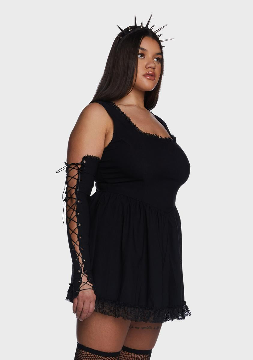 Plus Size The Grave Girls Lace Trim Dress With Lace Up Gloves