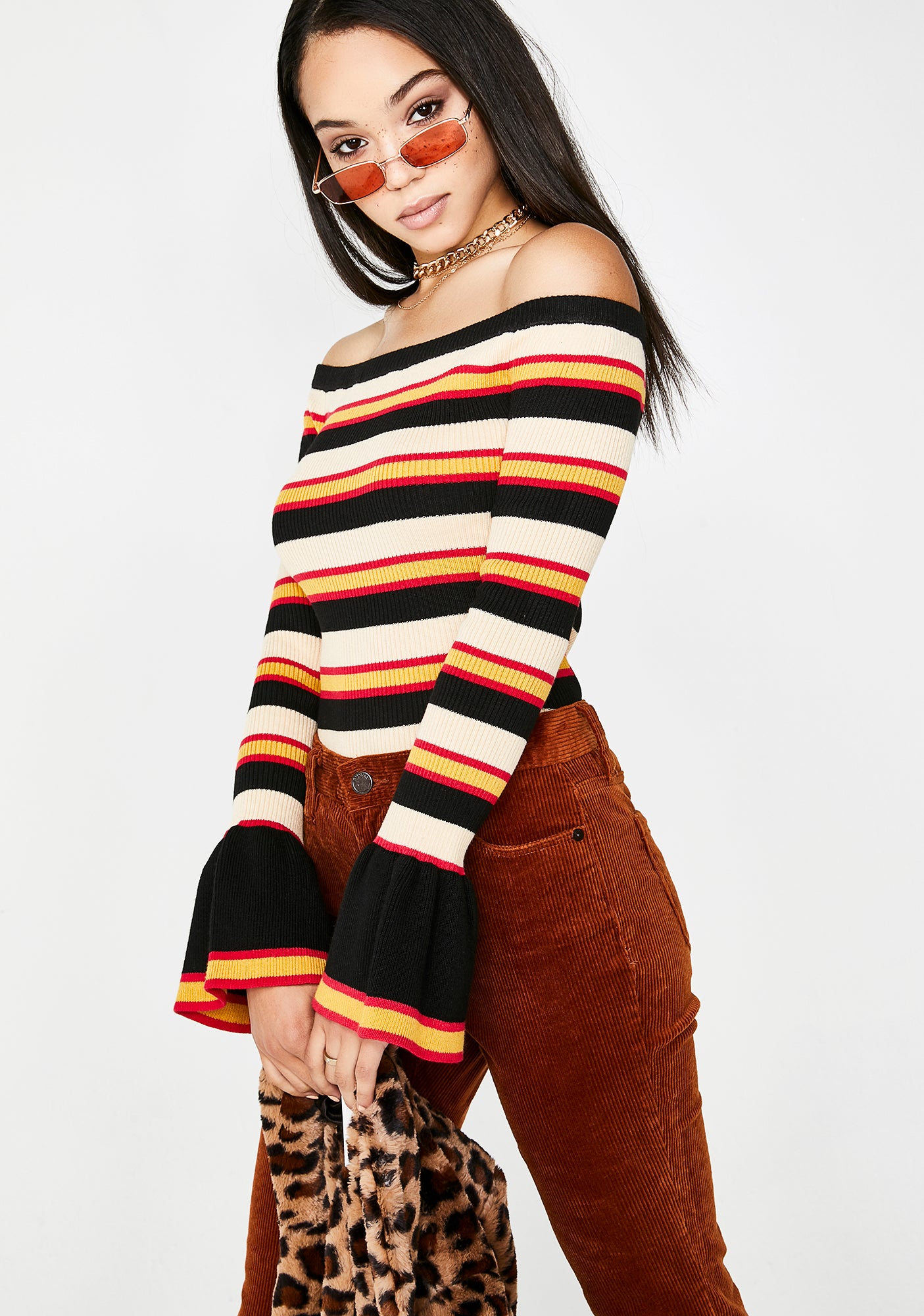 Off Shoulder Multi Stripe Blouse – Dolls Kill