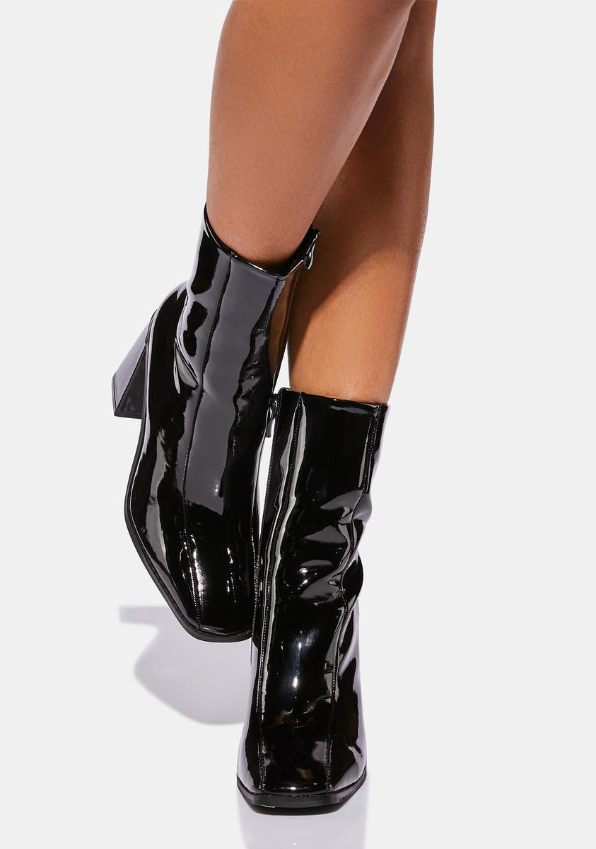 ‎^_-☆ Koi Footwear Square Toe Angular Heeled Ankle Boots - Black