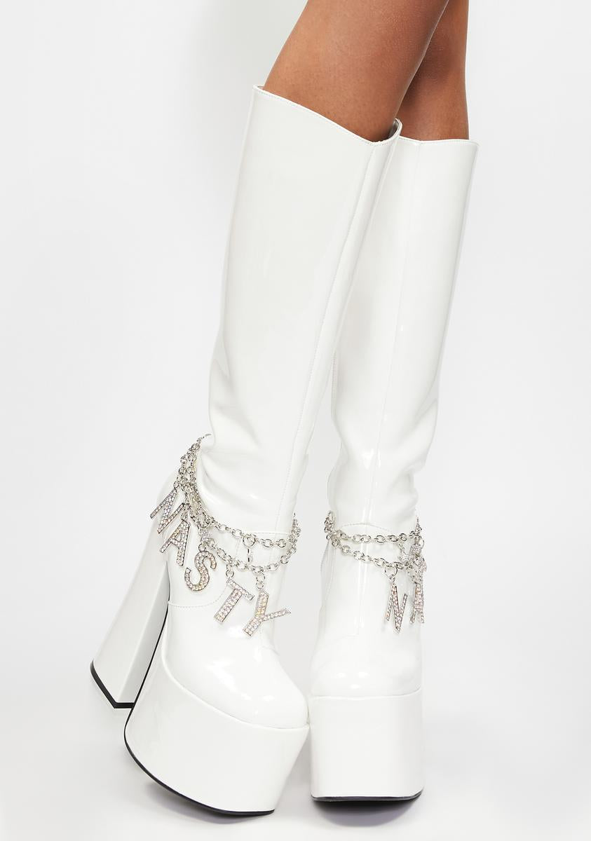 Furry White Platform Gogo Boots White Platform 60s 70s Hippie Knee