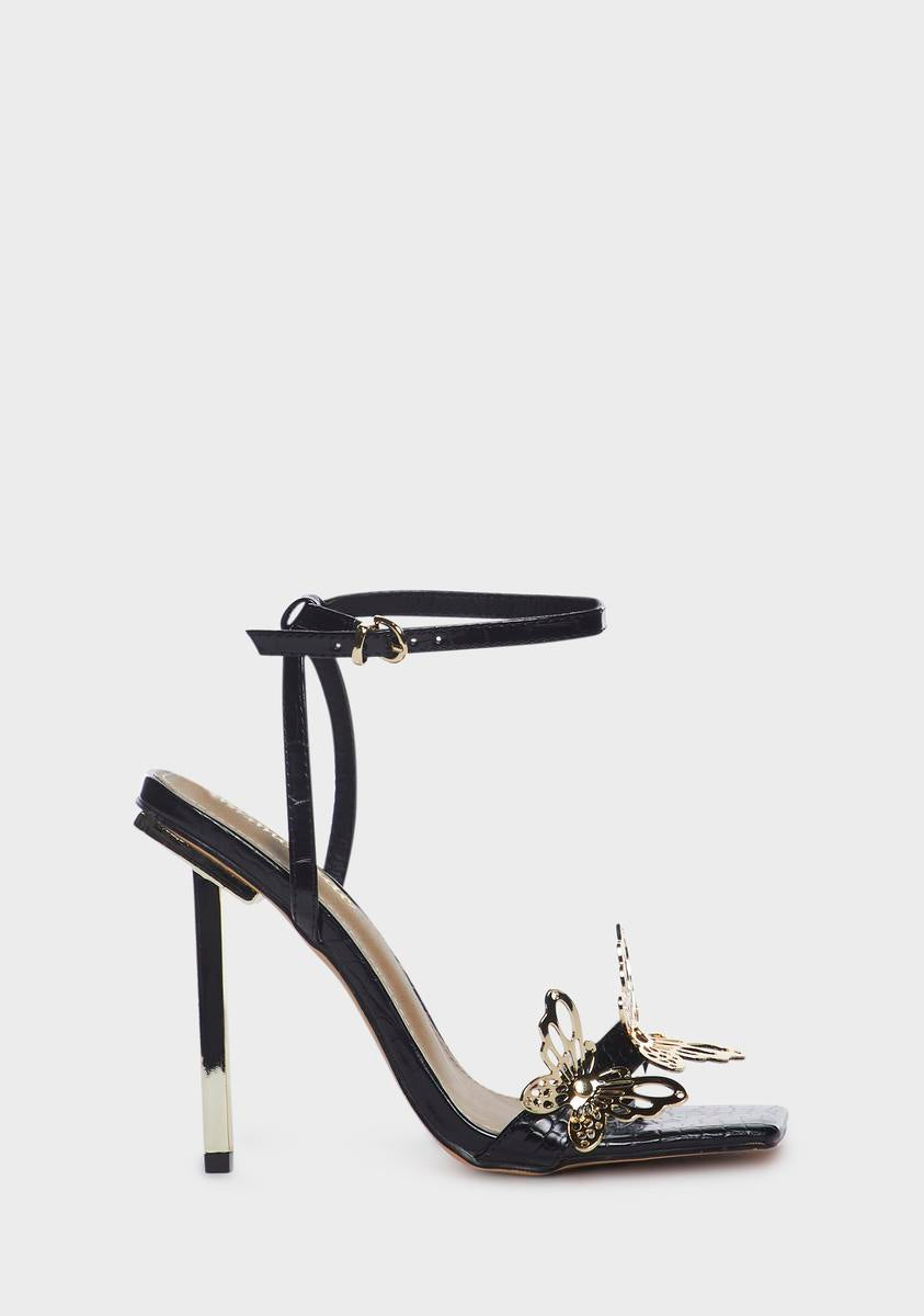 Patent Croc Butterfly Hardware Heels - Black â Dolls Kill