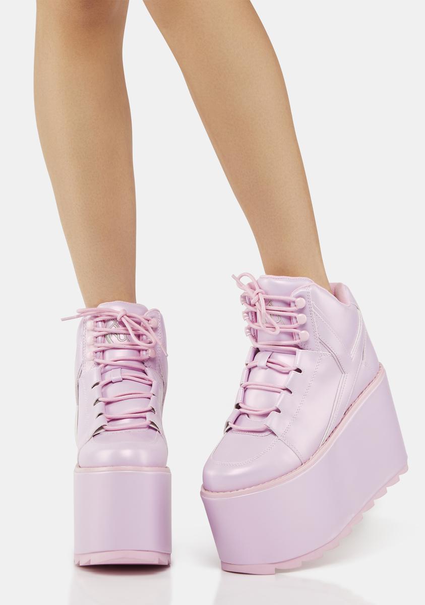 Y.R.U Vegan Leather Platform Sneakers - Pink Pearl – Dolls Kill