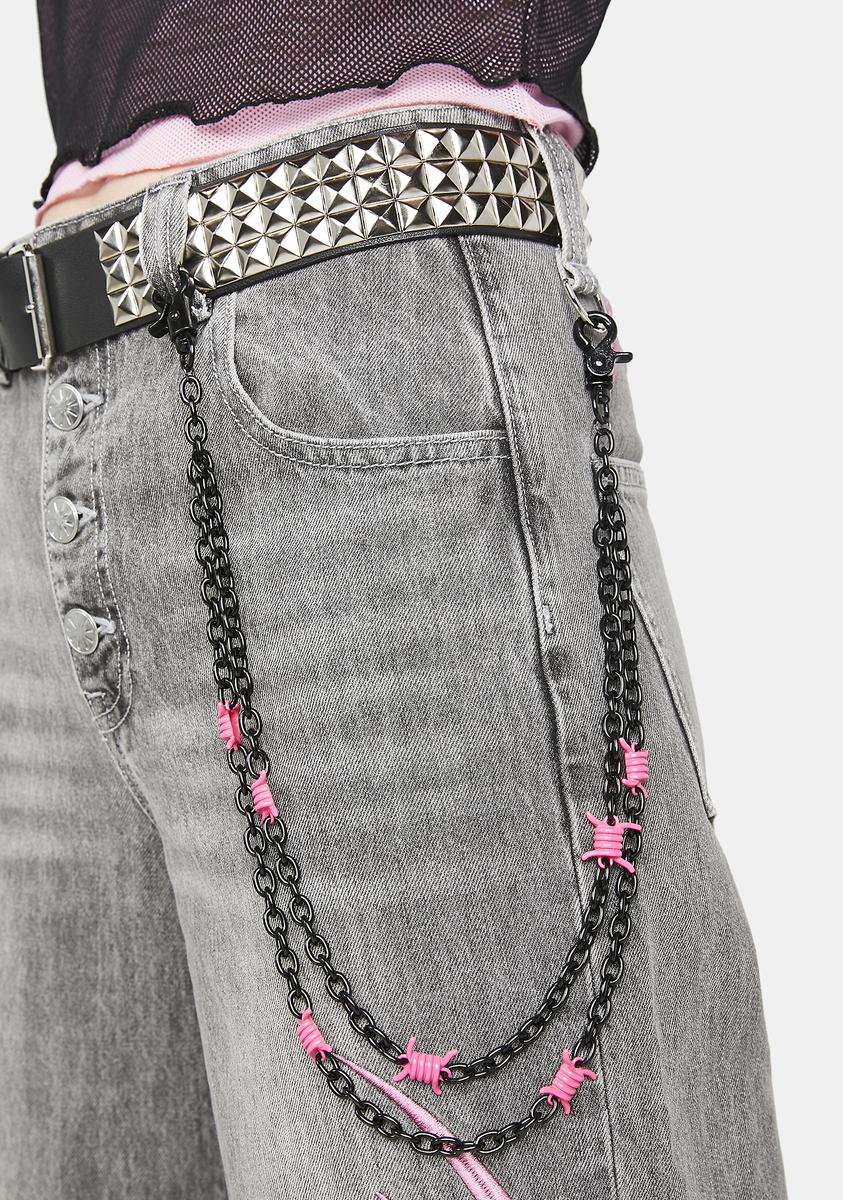 Layered Chain Barbed Wire Waist Belt Black Pink – Dolls Kill