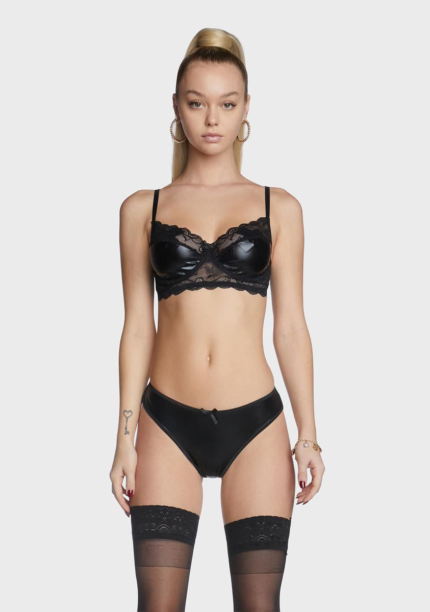Vinyl String Bra Top with Skull Applique main image 1