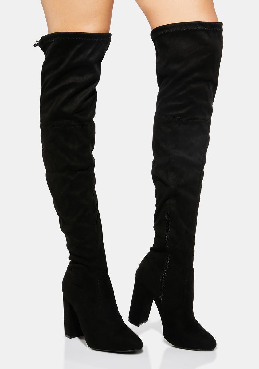 Faux Suede Knee High Boots - Black – Dolls Kill