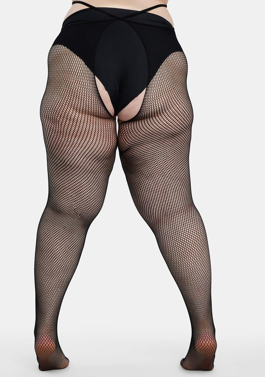 bbw in fish nets Plus Size Cutout Strappy Fishnet Tights