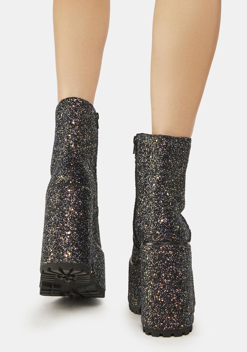 Black glitter platform boots hotsell
