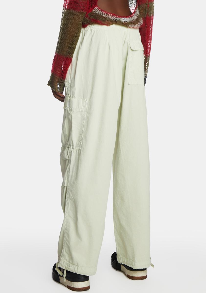 Jaded London Wide Leg Parachute Cargo Pants - Light Green
