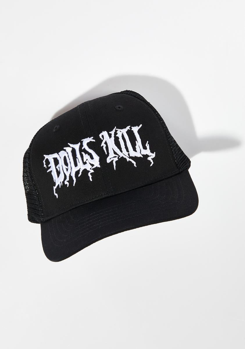 Dolls Kill Embroidered Logo Trucker Hat Black/White