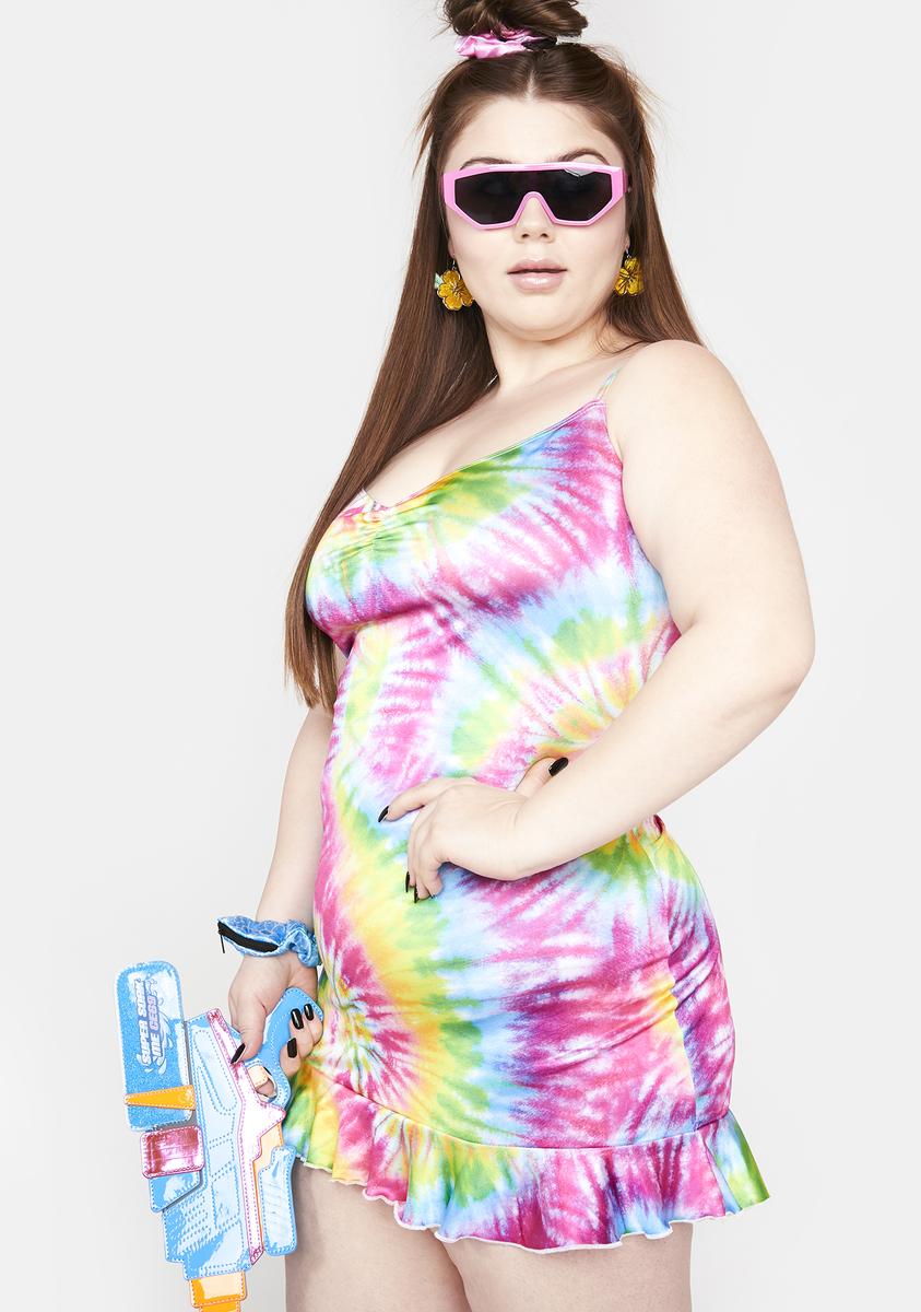 Club Exx Plus Size Tie Dye Keyhole Frilly Trim Mini Dress Rainbow – Dolls Kill