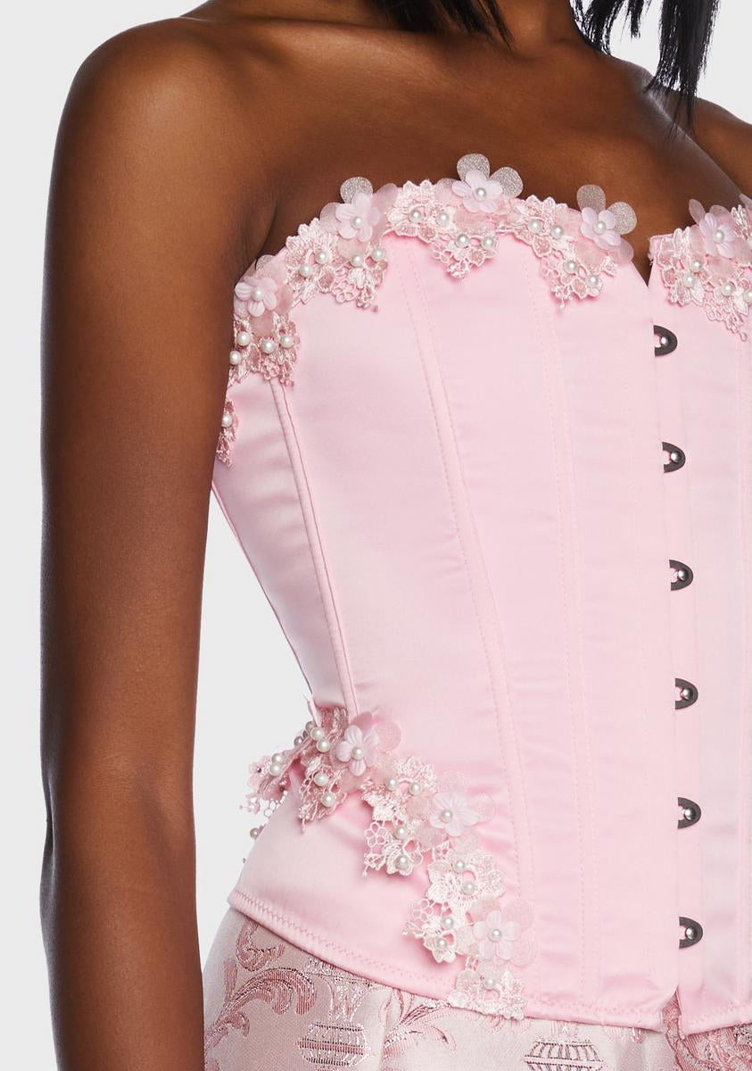 Sugar Thrillz Satin 3D Floral Applique Corset - Pink – Dolls Kill