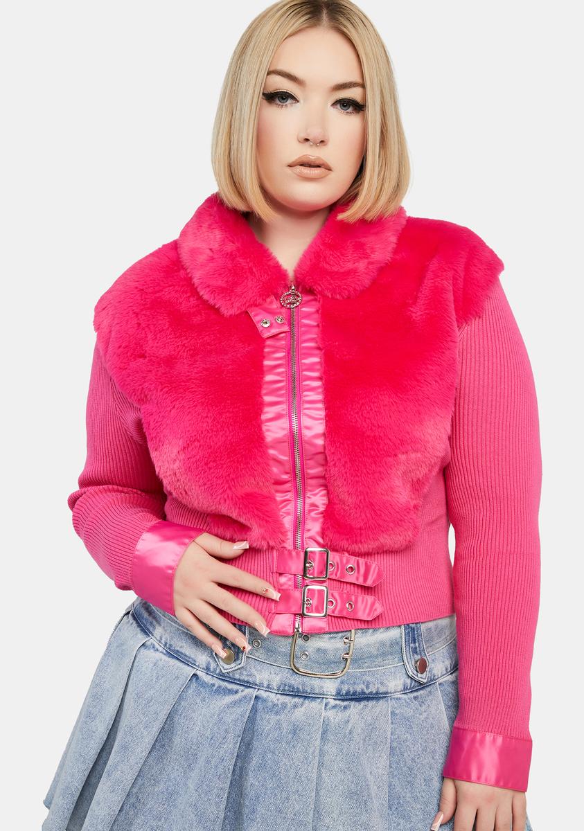 Plus Size Generation Kiss Knit Faux Fur Cropped Cardigan - Pink – Dolls Kill