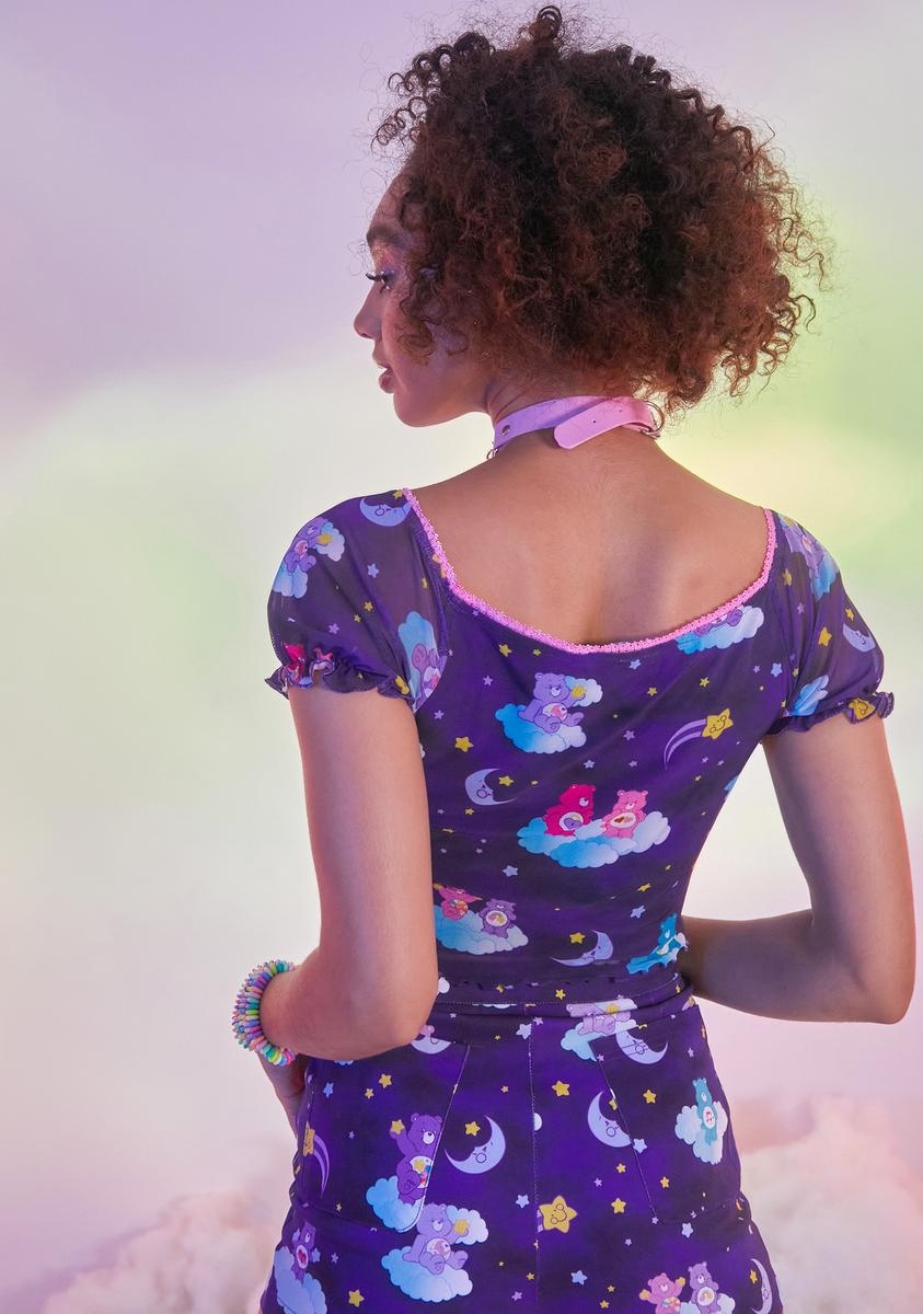 X Care Bears Mesh Night Puff Sleeve Crop Top – Dolls Kill
