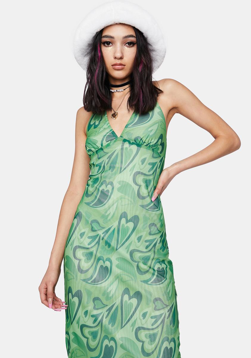 Pretty Garbage Mesh Heart Midi Dress - Green Dolls Kill Pretty Garbage Mesh Heart Midi Dress - Green Dolls Kill