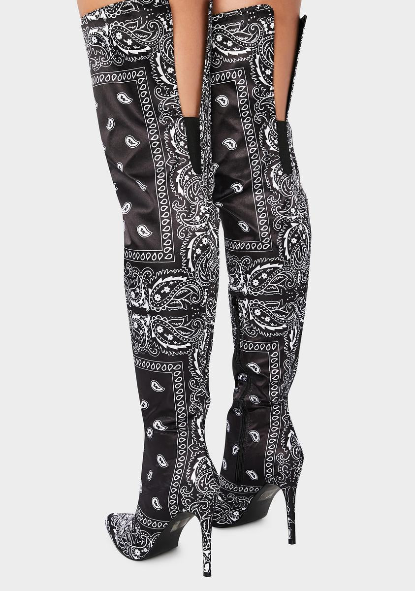 Thigh High Bandana Print Boots Black – Dolls Kill