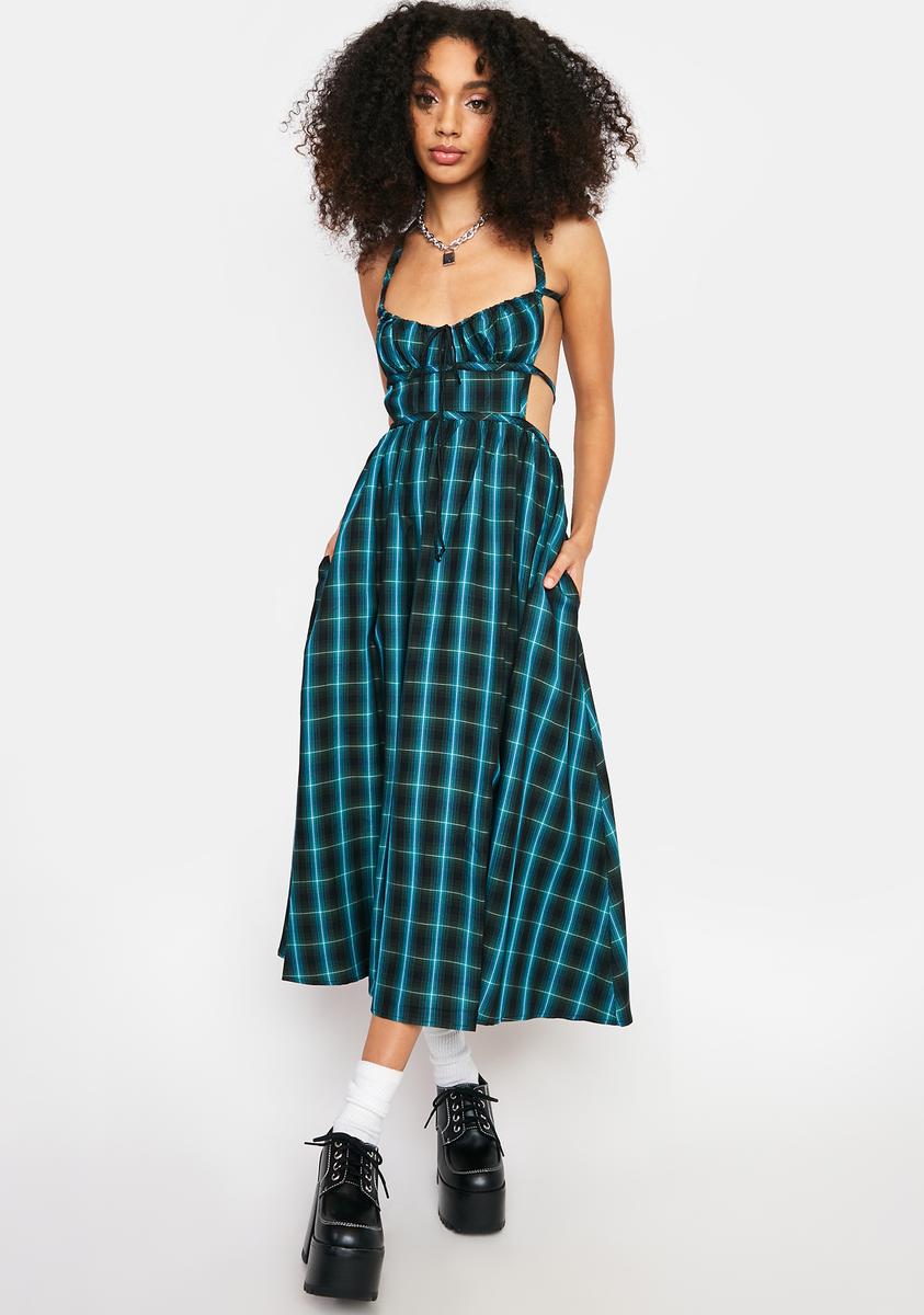 knee length dresses for ladies For Love And Lemons Plaid Midi Dress