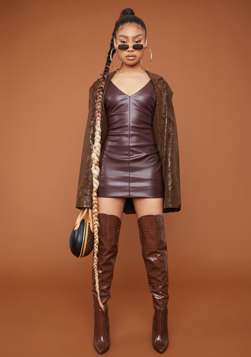 Faux Leather Plunge Neckline Bodycon Mini Dress