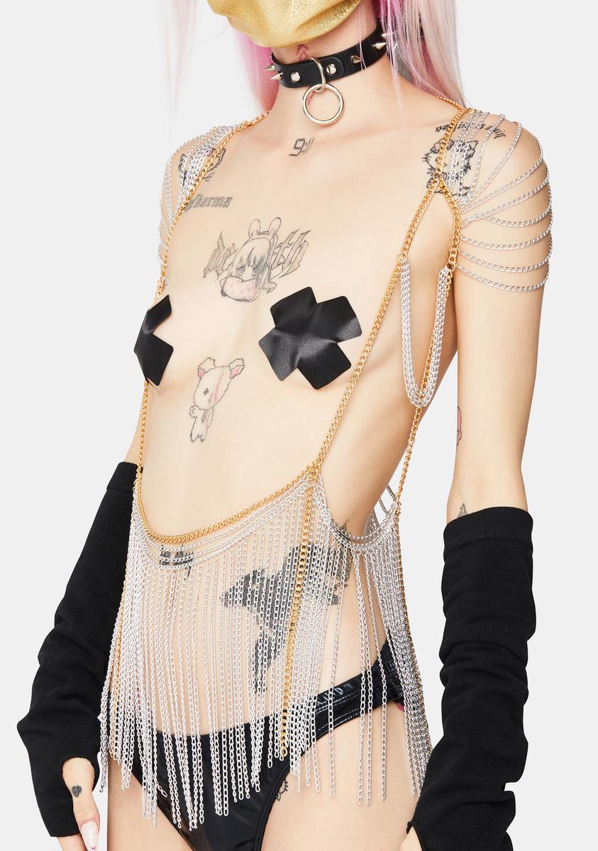 Metallic Fringe Over Shoulder Body Chain - Silver Gold – Dolls Kill