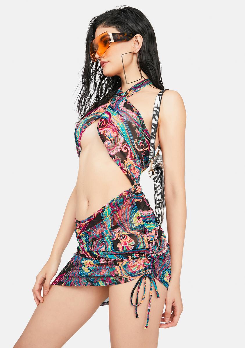 bandana print halter dress Paisley Bandana Print Ruched Mini Halter Dress