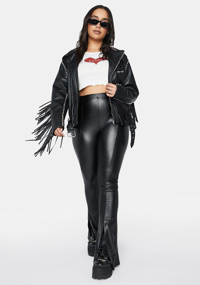 Faux Leather Plus Size Leather Fringe Jacket AZALEA WANG Plus Size