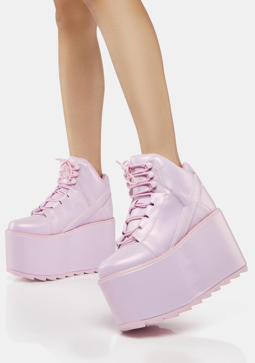 Y.R.U Vegan Leather Platform Sneakers - Pink Pearl – Dolls Kill