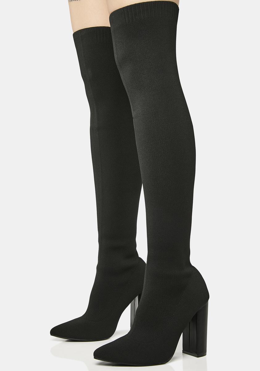 Knit Thigh High Sock Boots - Black – Dolls Kill
