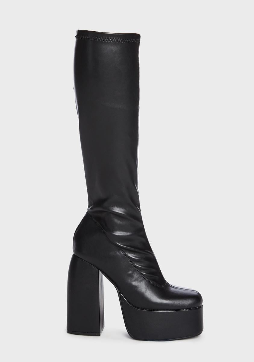 Koi Footwear Vegan Leather Knee High Platform Heel Boots - Black ...