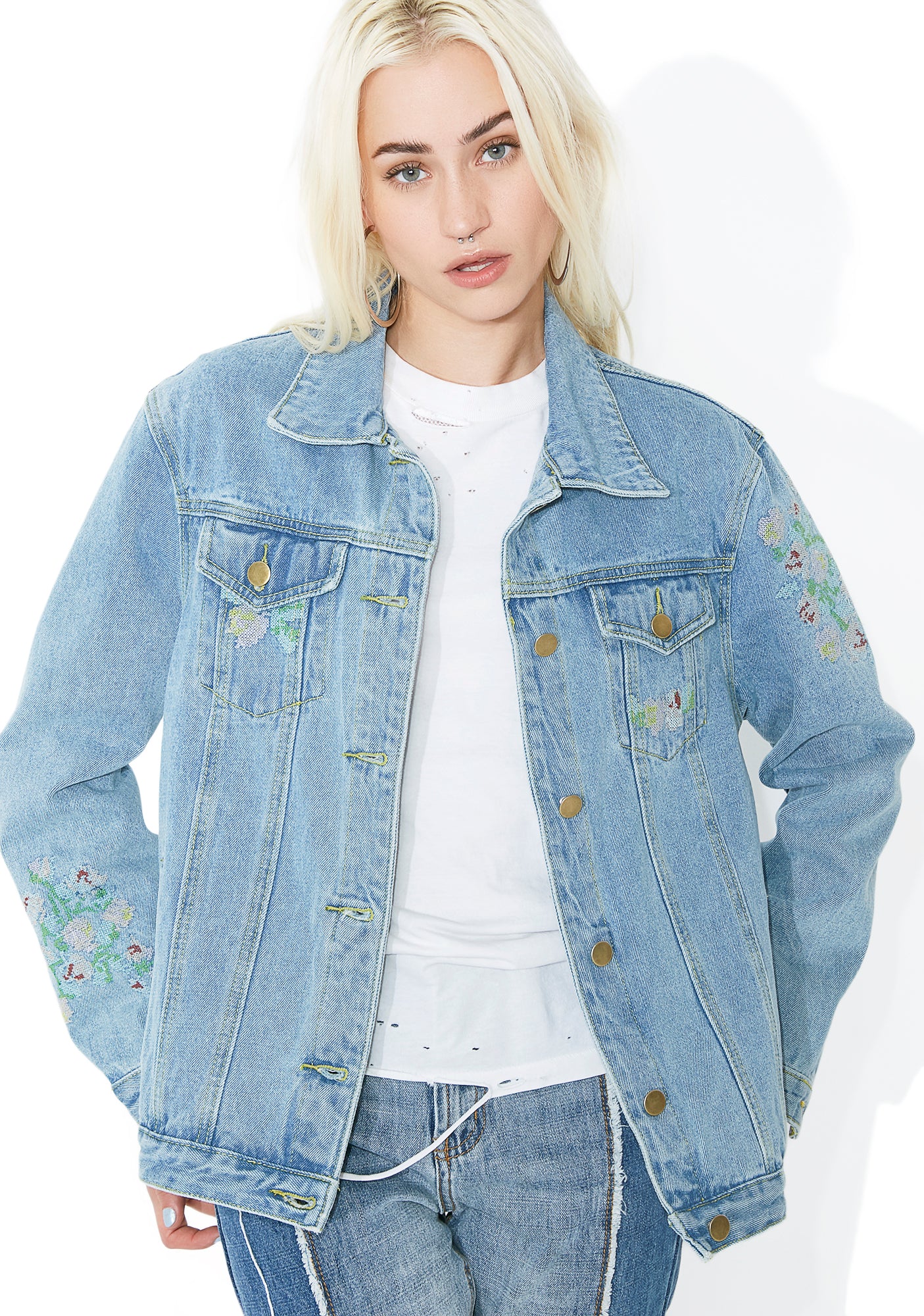 Open Fields Embroidered Denim Jacket – Dolls Kill