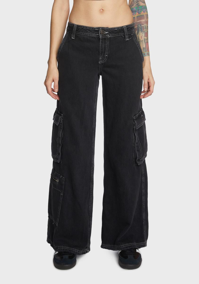 Women's Cargo Jeans, Black & Low Rise Cargo Pants