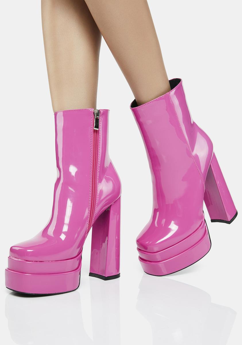 AZALEA WANG Patent Vegan Leather Double-Stacked Platform Ankle Boots ...