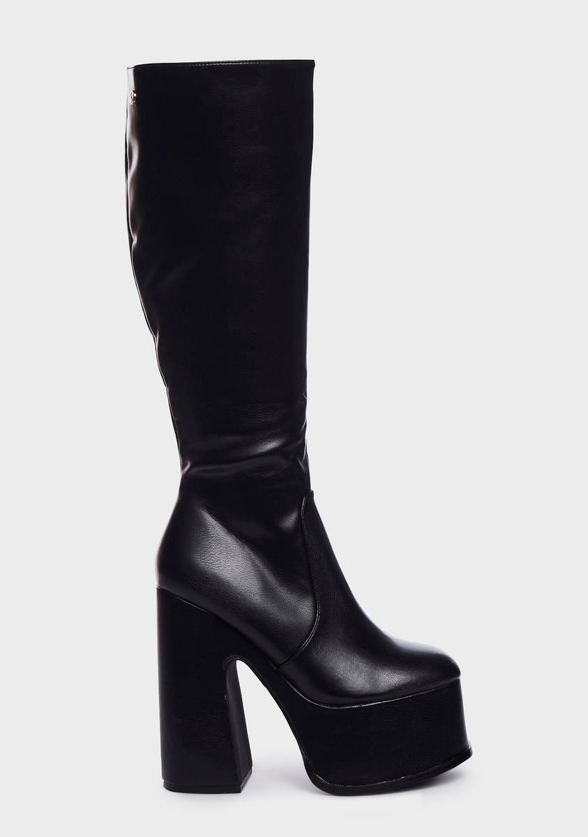 Shellys London Knee High Platform Boots - Black – Dolls Kill