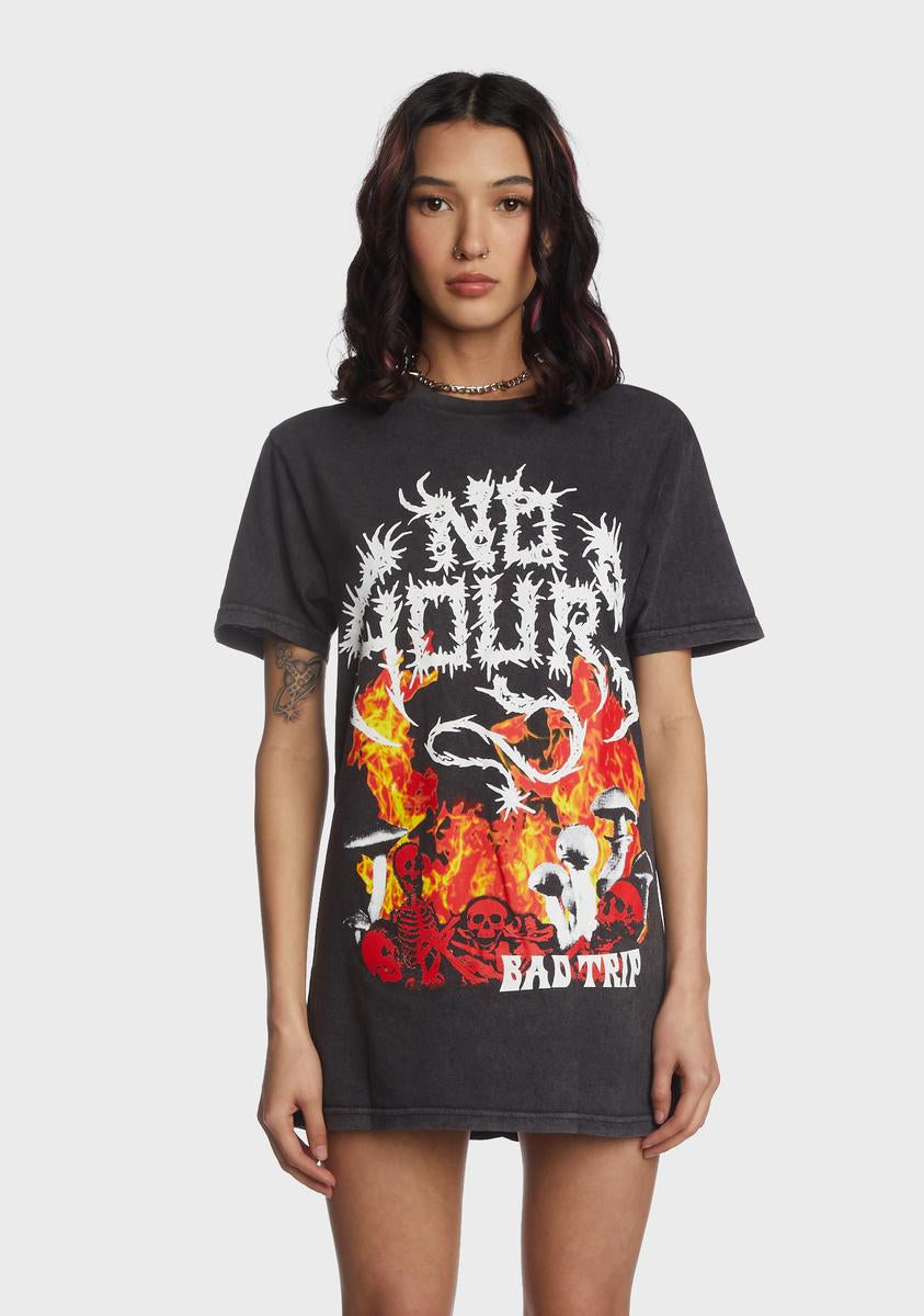 No Hours Bad Trip Flame Skull Graphic Tee - Washed Black – Dolls Kill