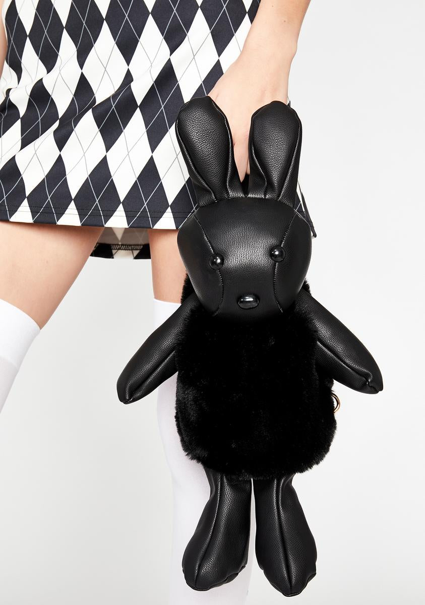 bad bunny mini backpack Black Vinyl Vegan Leather Fuzzy Faux Fur Bunny Mini Backpack – Dolls Kill
