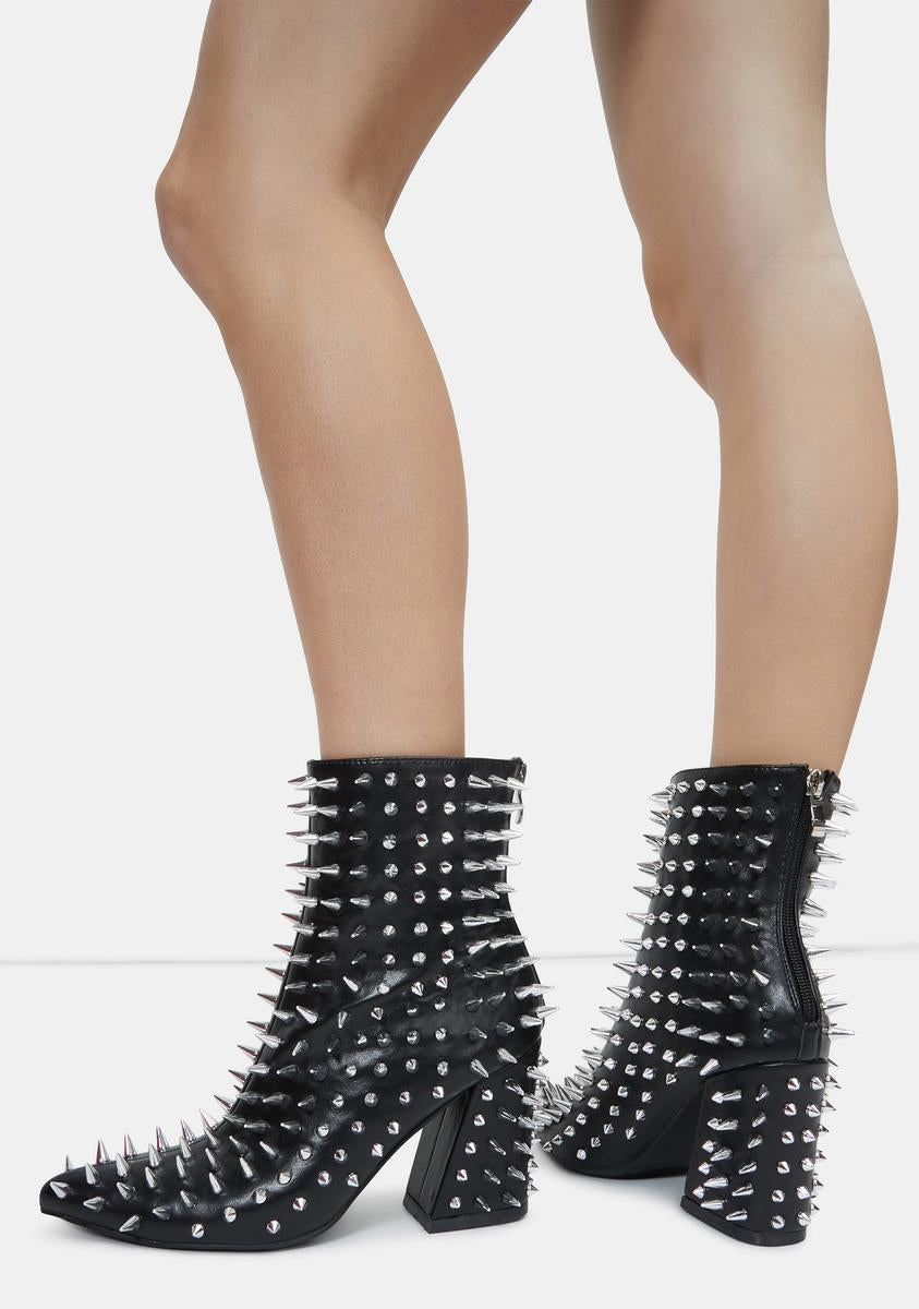 Vegan Leather Spike Stud Ankle Boots Black Dolls Kill