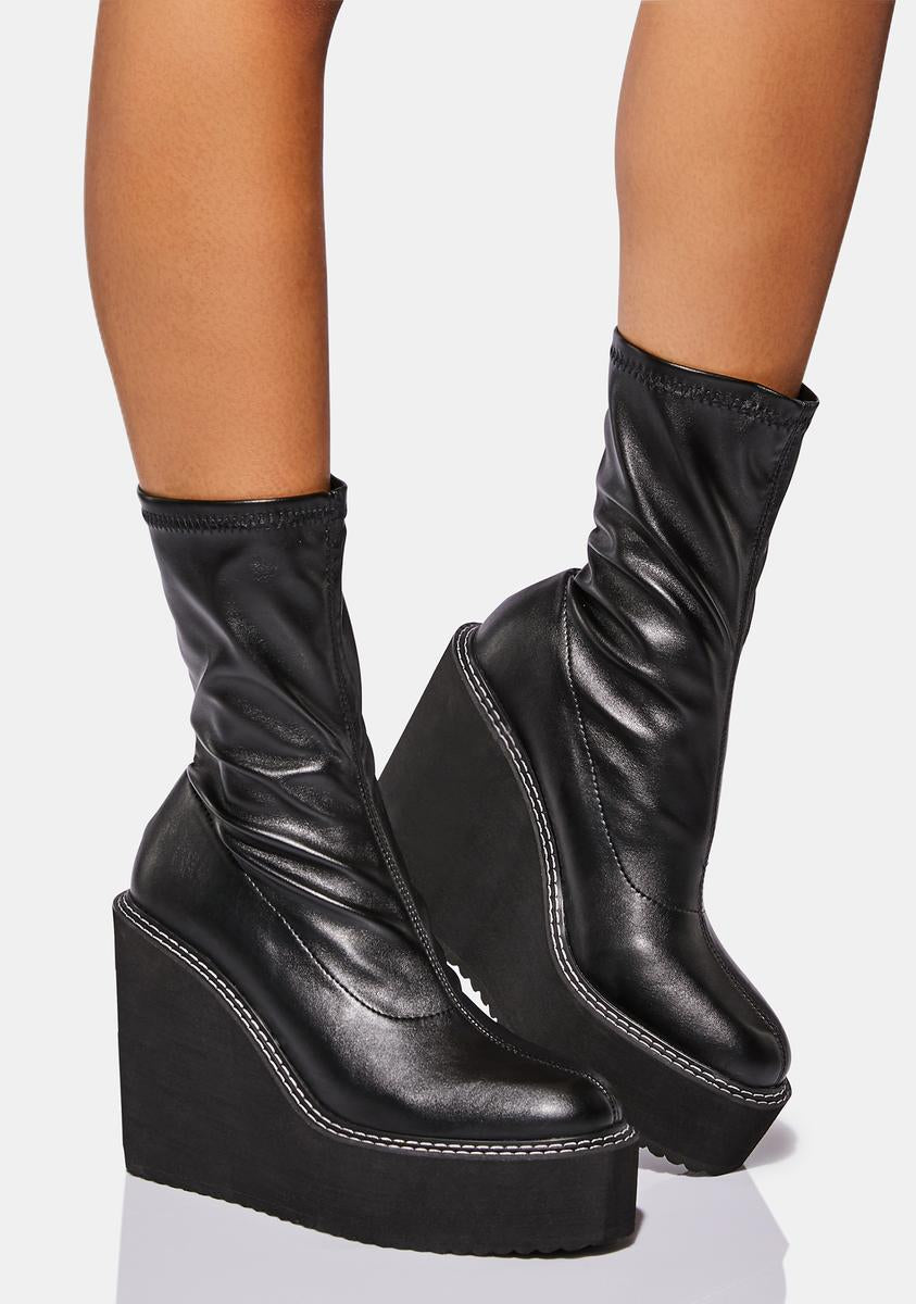 Vegan Leather Platform Wedge Ankle Boots Black – Dolls Kill