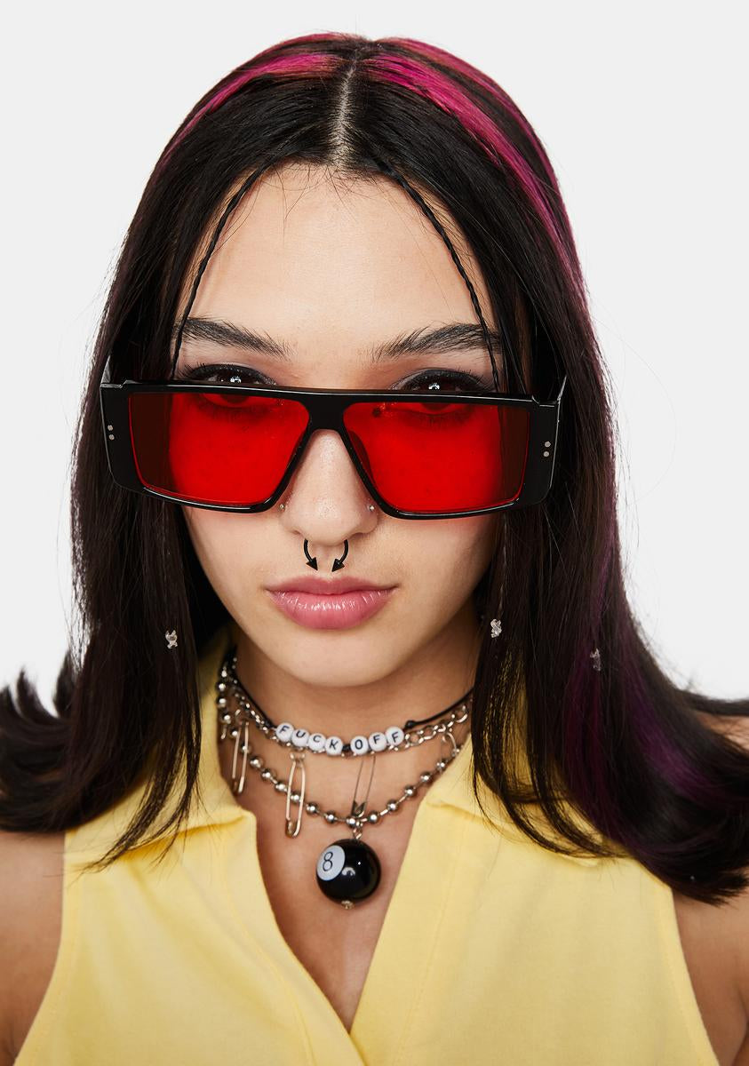 Tinted Rectangular Sunglasses - Red – Dolls Kill