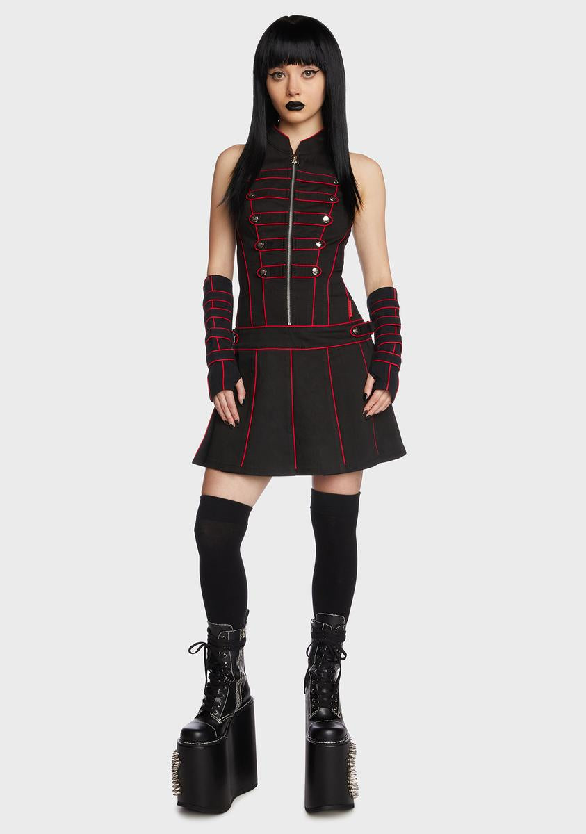 Tripp NYC Contrast Colored Button Mini Zipper Dress - Black/Red Dolls Kill Tripp NYC Contrast Colored Button Mini Zipper Dress - Black/Red Dolls Kill