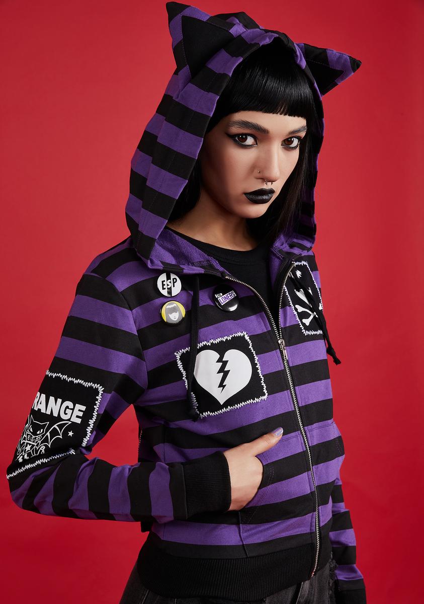 Cat Ears Striped Hoodie Dolls Kill X Emily The Strange Striped Cat