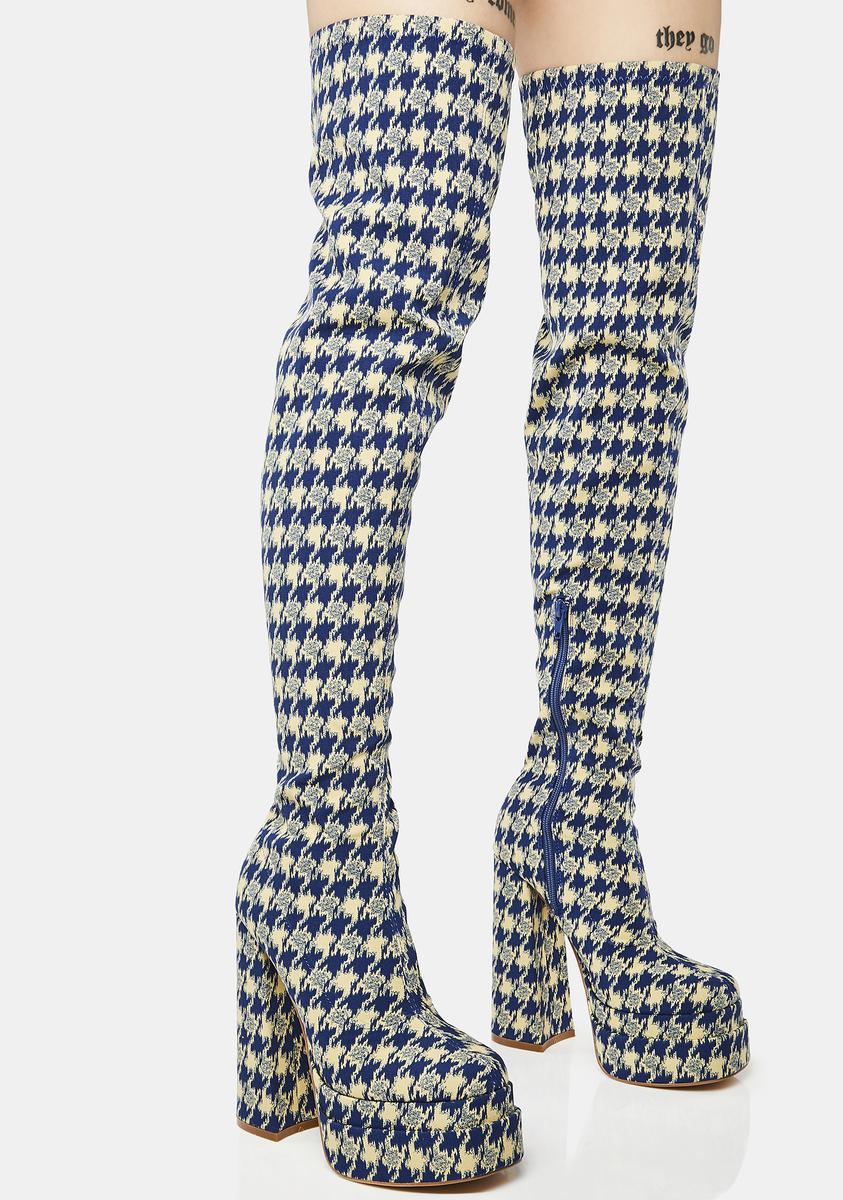 Houndstooth Thigh-High Platform Boots - Blue – Dolls Kill