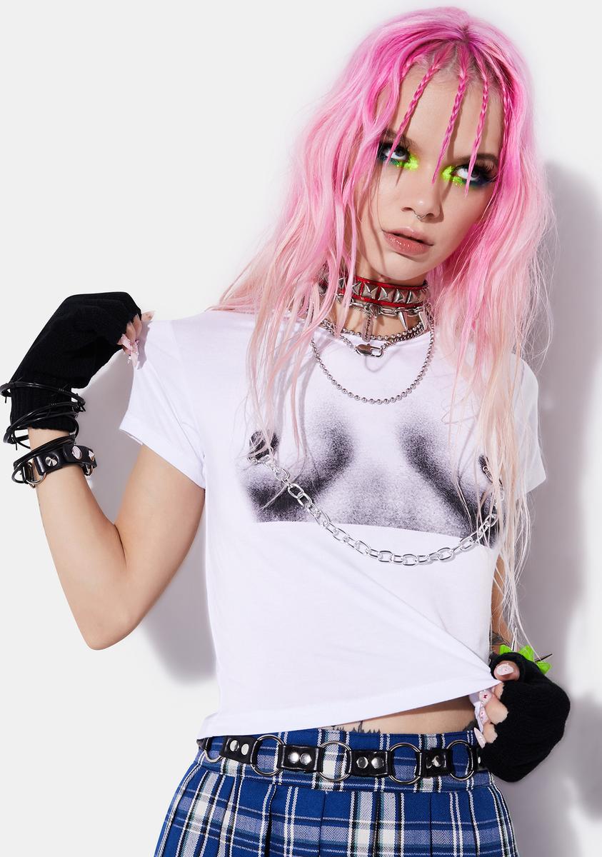 Current Mood Boob Nipple Chain Graphic T-Shirt – Dolls Kill