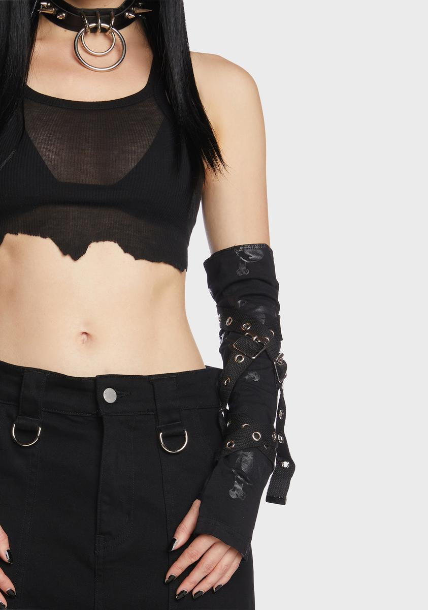 Widow Skull Print Buckled Arm Warmers Black Dolls Kill