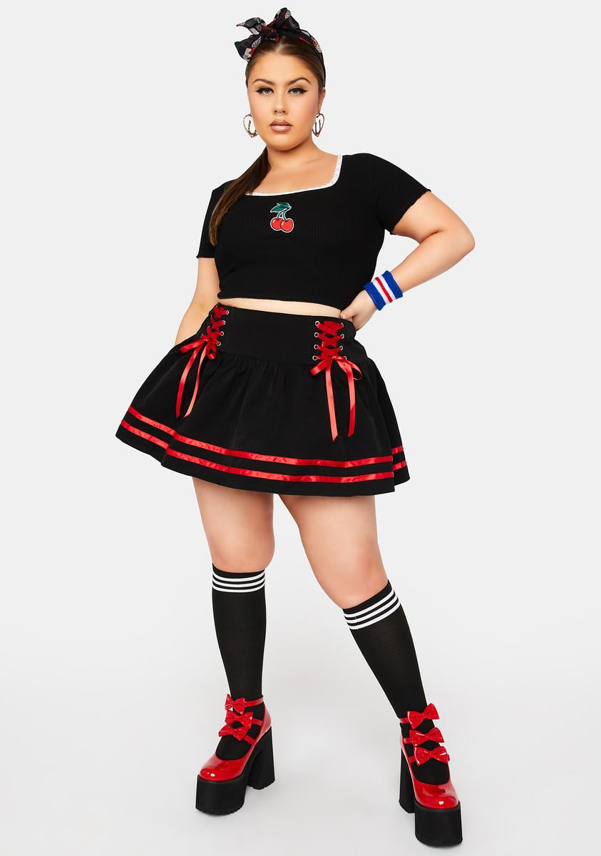 Plus Size Current Mood Corset Lace Sailor Mini Skirt - Black/Red ...