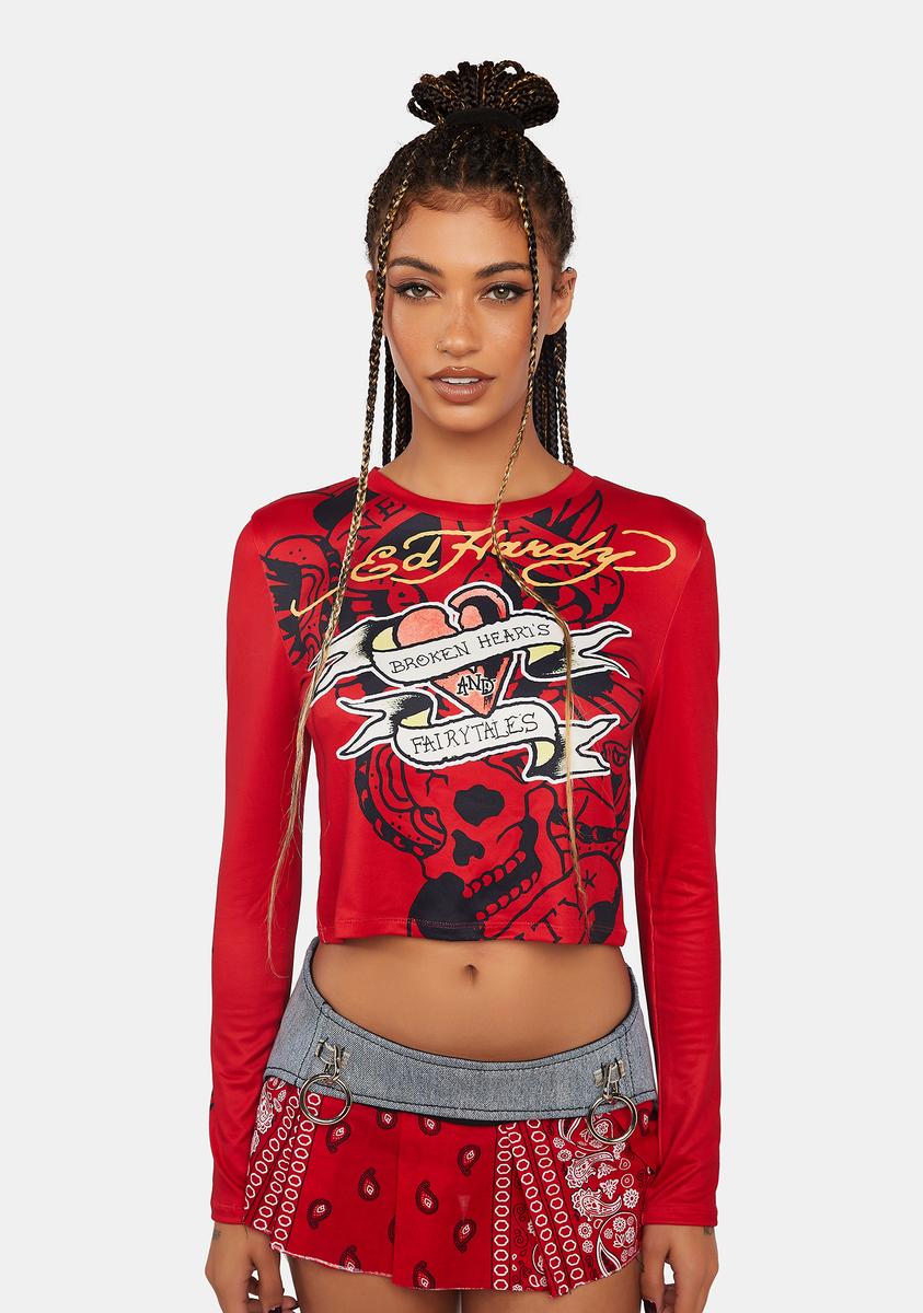 Heart Banners Long Sleeve Crop Tee Ed Hardy X Dolls Kill,New Products : American Fashion Style Bags On Sale