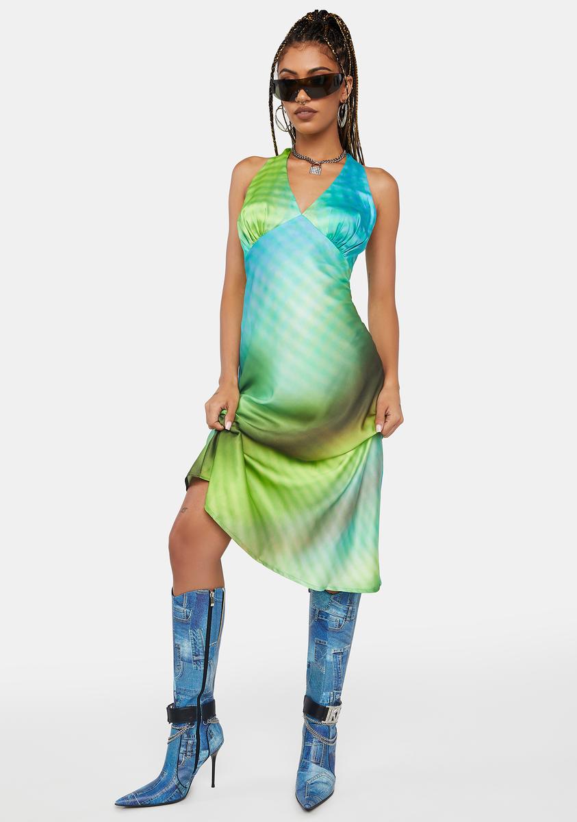 Another Girl Tie Dye Silky Midi Slip Dress - Green – Dolls Kill