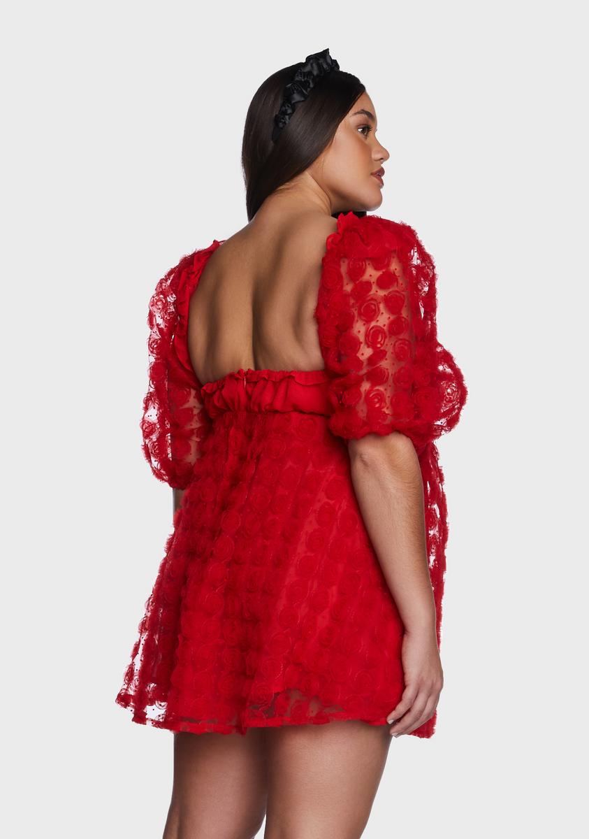 Plus Size For Love & Lemons Chiffon Rose Applique Mini Dress