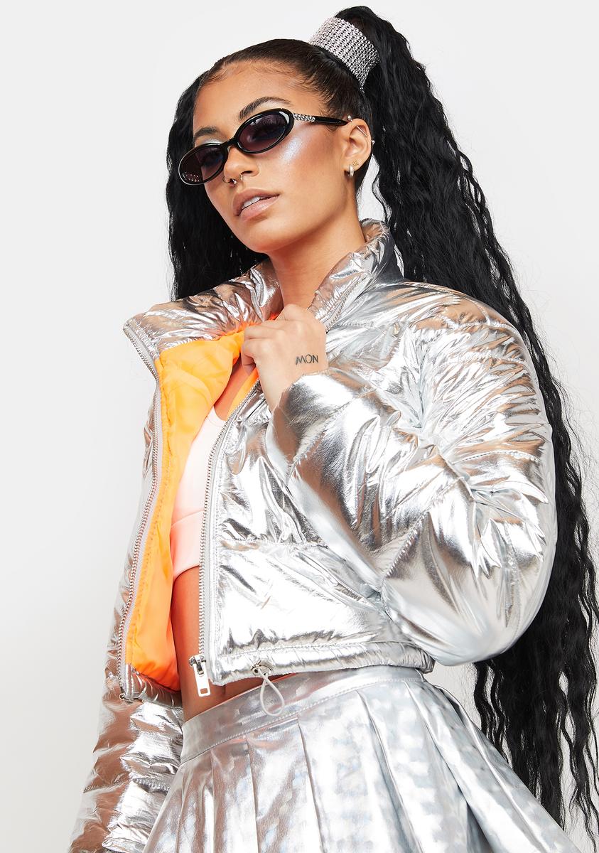 Cropped Metallic Puffer Jacket - Silver – Dolls Kill