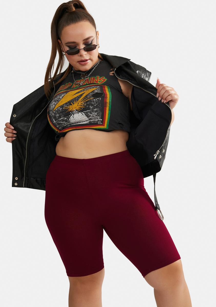 Plus Size Mid Rise Biker Shorts Wine Red Dolls Kill