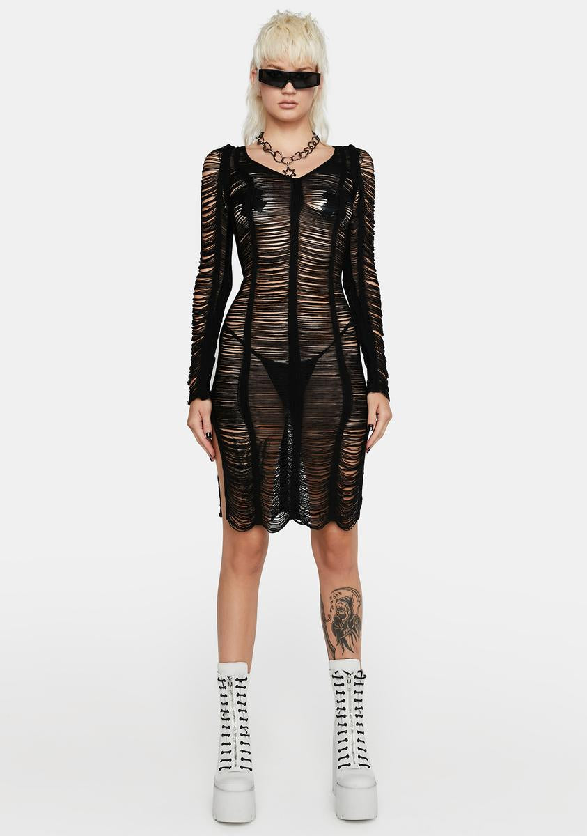 ワンピース ORR High density knit Dress Darker Wavs Strappy Cut Out O Ring Mini Dress - Black