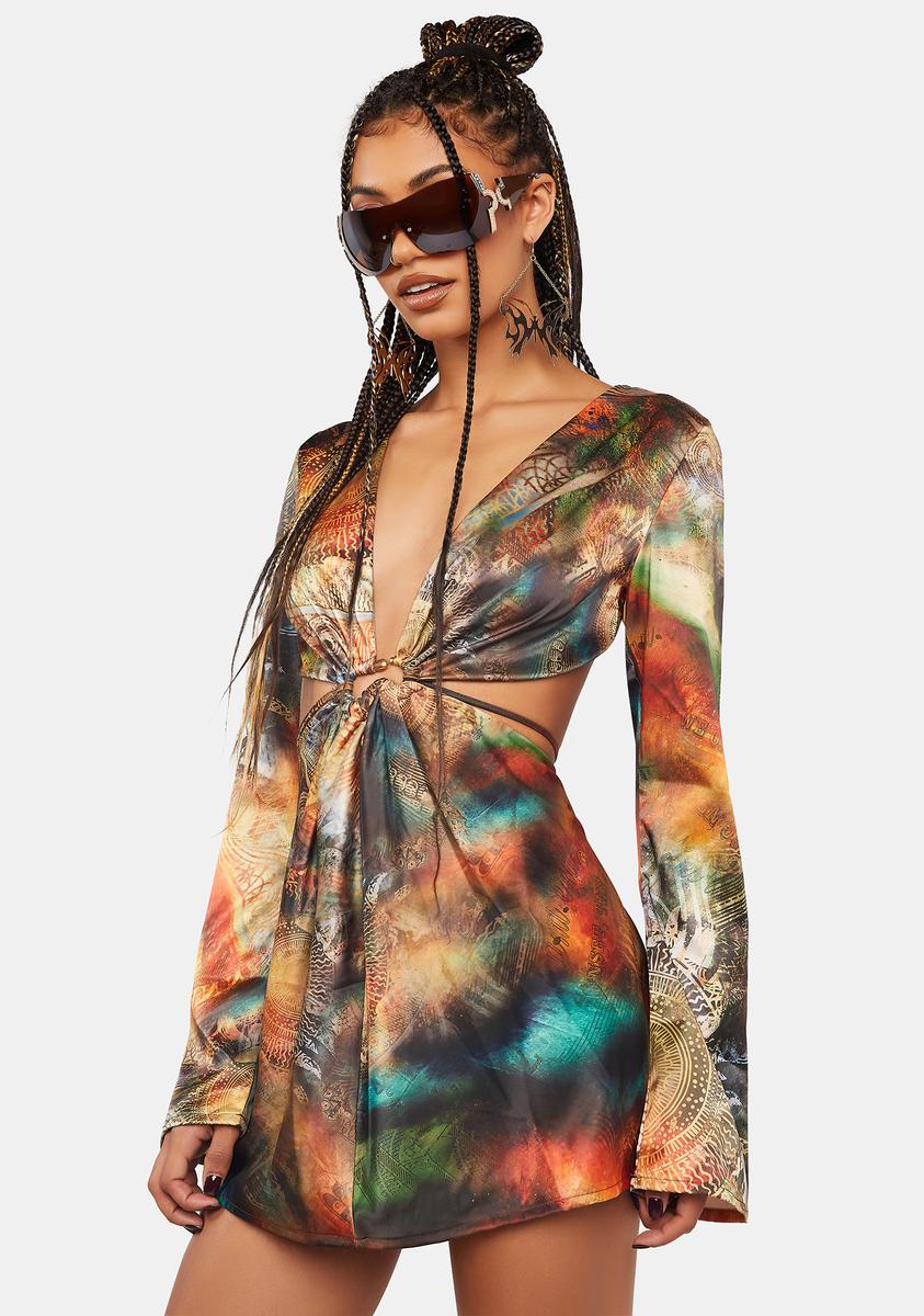Jaded London Soleil Print Cutout Mini Dress - Multi  Dolls Kill
